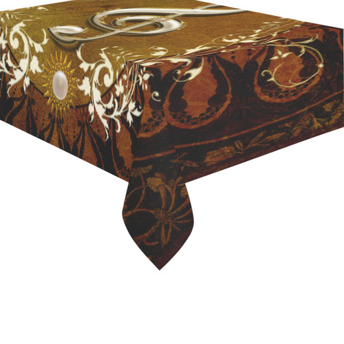 Music, decorative clef with floral elements Cotton Linen Tablecloth 60" x 90"
