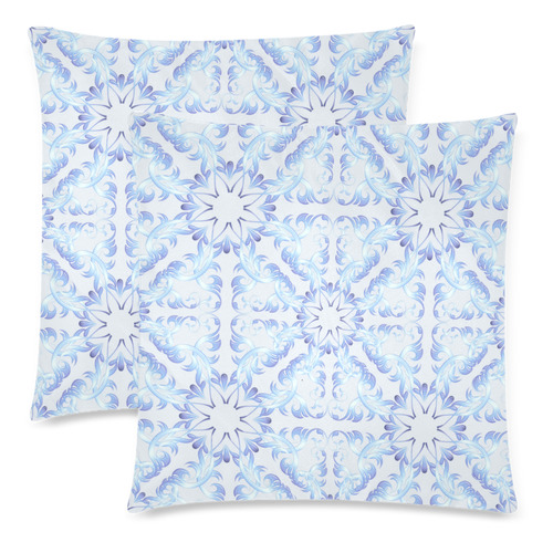 Baroque style blue pattern. Custom Zippered Pillow Cases 18"x 18" (Twin Sides) (Set of 2)