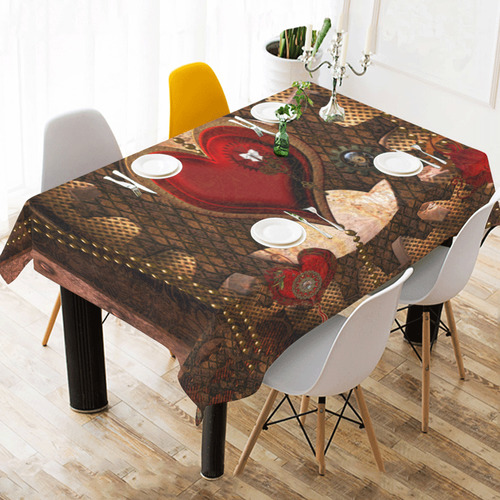 Steampunk, awesome herats with clocks and gears Cotton Linen Tablecloth 60" x 90"