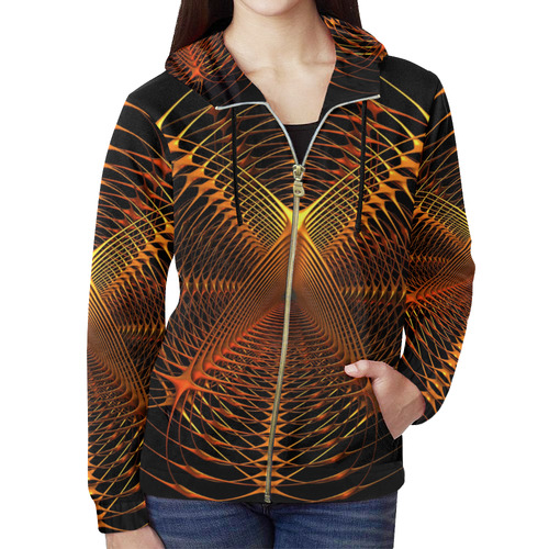 Golden Web All Over Print Full Zip Hoodie for Women (Model H14)