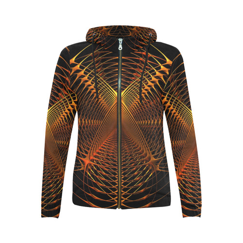 Golden Web All Over Print Full Zip Hoodie for Women (Model H14)