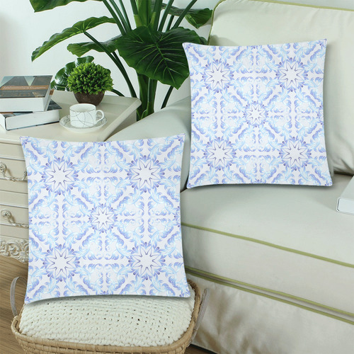 Baroque style blue pattern. Custom Zippered Pillow Cases 18"x 18" (Twin Sides) (Set of 2)