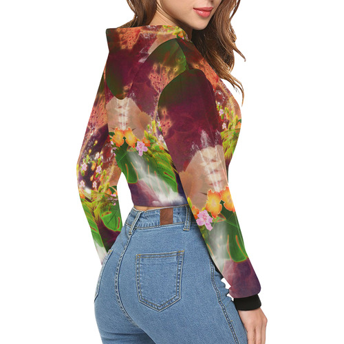 glowingflowerses7 All Over Print Crop Hoodie for Women (Model H22)