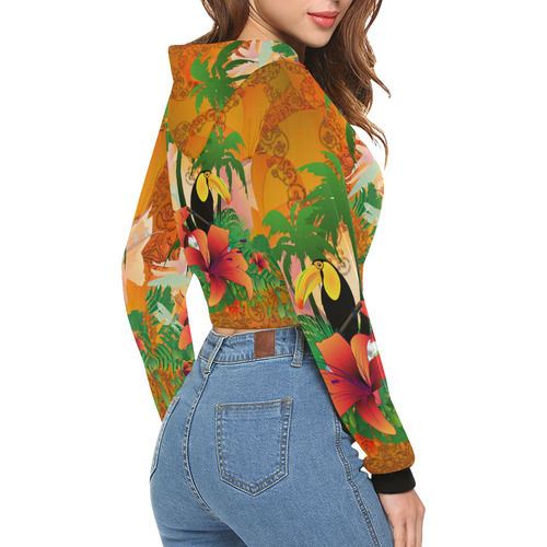 Funny toucan, tropical design All Over Print Crop Hoodie for Women (Model H22)