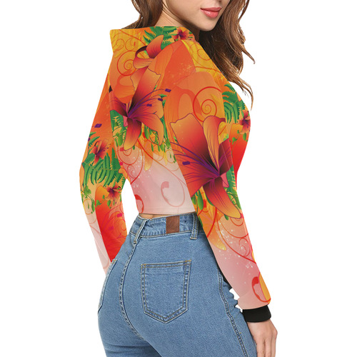 flowery6 All Over Print Crop Hoodie for Women (Model H22)