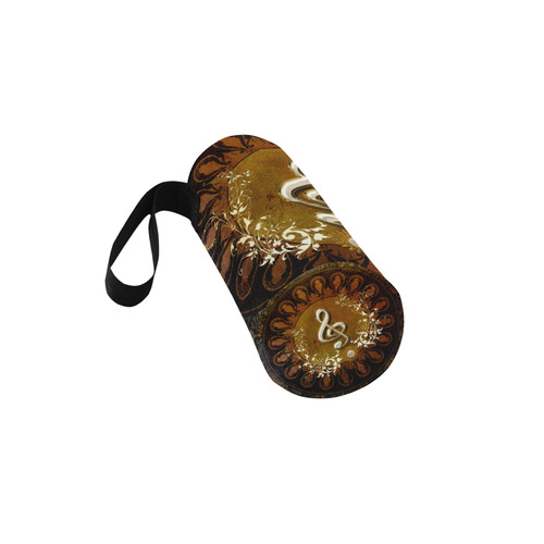 Music, decorative clef with floral elements Neoprene Water Bottle Pouch/Small