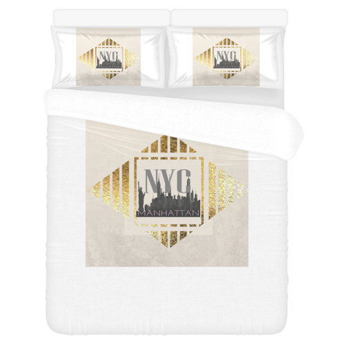 NYC Gold Art Deco 3-Piece Bedding Set