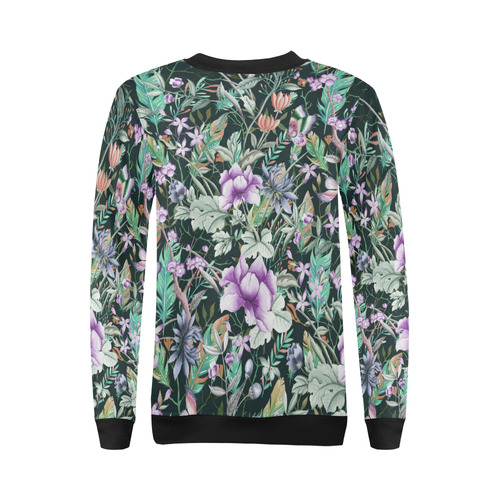 Tropical Flowers Butterflies Feathers Walpaper 2 All Over Print Crewneck Sweatshirt for Women (Model H18)