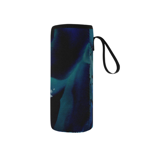 Floral design, blue colors Neoprene Water Bottle Pouch/Small