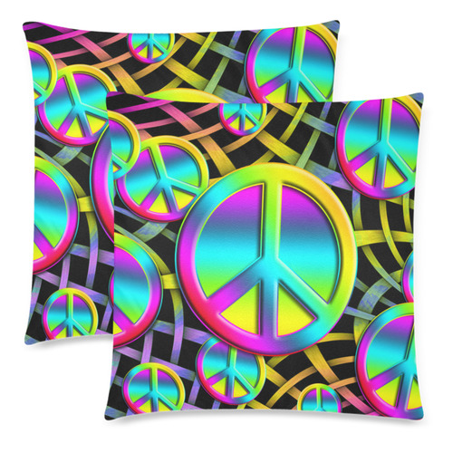 Neon Colorful PEACE pattern Custom Zippered Pillow Cases 18"x 18" (Twin Sides) (Set of 2)