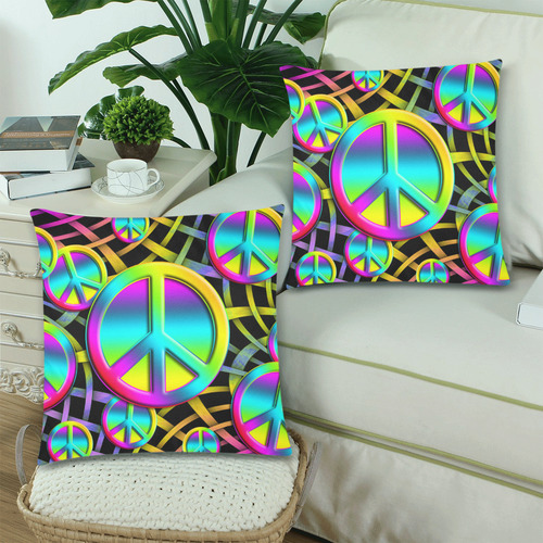 Neon Colorful PEACE pattern Custom Zippered Pillow Cases 18"x 18" (Twin Sides) (Set of 2)