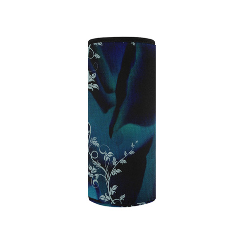Floral design, blue colors Neoprene Water Bottle Pouch/Small