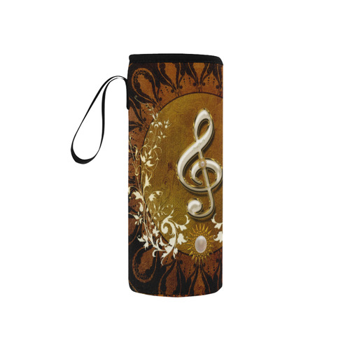 Music, decorative clef with floral elements Neoprene Water Bottle Pouch/Small