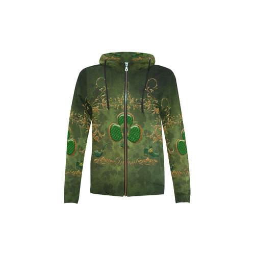 Happy st. patrick's day with clover All Over Print Full Zip Hoodie for Kid (Model H14)