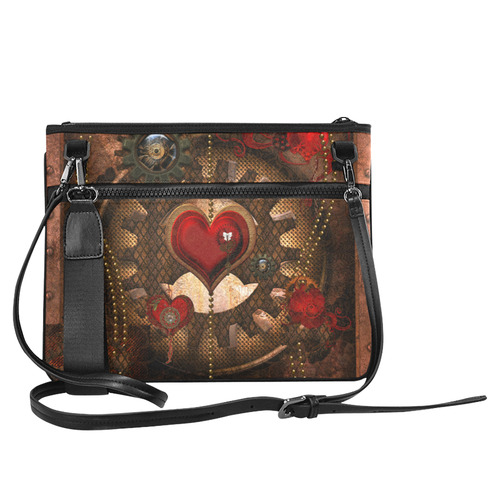 Steampunk, awesome herats with clocks and gears Slim Clutch Bag (Model 1668)