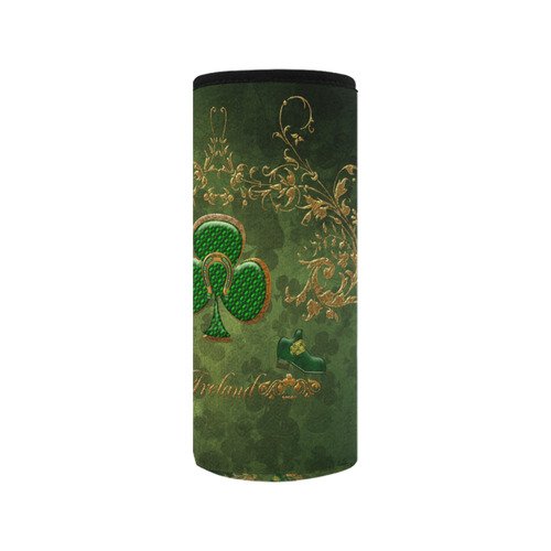 Happy st. patrick's day with clover Neoprene Water Bottle Pouch/Medium