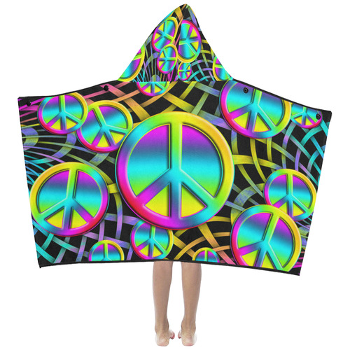 Neon Colorful PEACE pattern Kids' Hooded Bath Towels