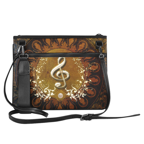 Music, decorative clef with floral elements Slim Clutch Bag (Model 1668)