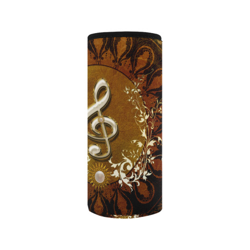 Music, decorative clef with floral elements Neoprene Water Bottle Pouch/Medium