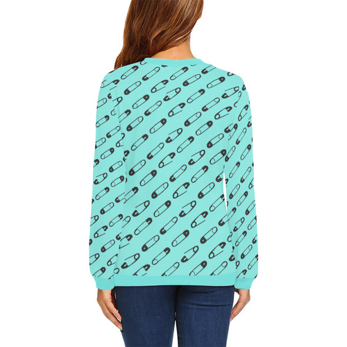 SAFETY PIN PATTERN AQ All Over Print Crewneck Sweatshirt for Women (Model H18)