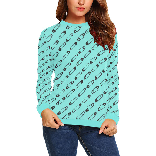 SAFETY PIN PATTERN AQ All Over Print Crewneck Sweatshirt for Women (Model H18)