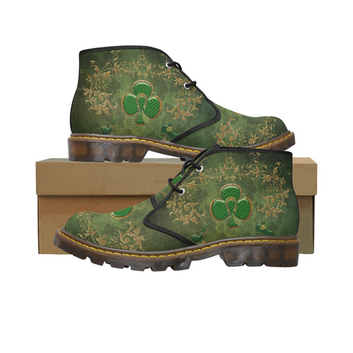 Happy st. patrick's day with clover Women's Canvas Chukka Boots (Model 2402-1)