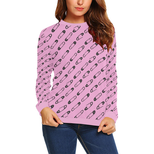 SAFETY PIN PATTERN PNK All Over Print Crewneck Sweatshirt for Women (Model H18)