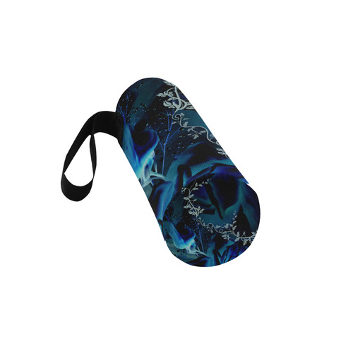 Floral design, blue colors Neoprene Water Bottle Pouch/Large