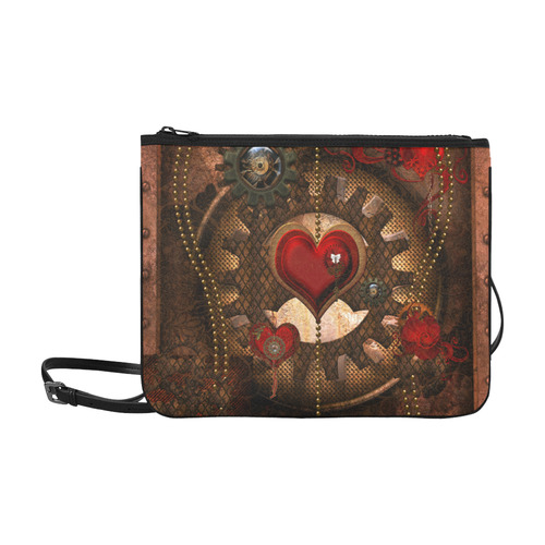 Steampunk, awesome herats with clocks and gears Slim Clutch Bag (Model 1668)