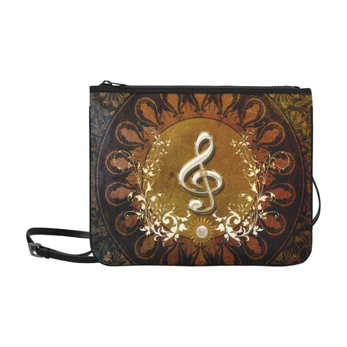 Music, decorative clef with floral elements Slim Clutch Bag (Model 1668)