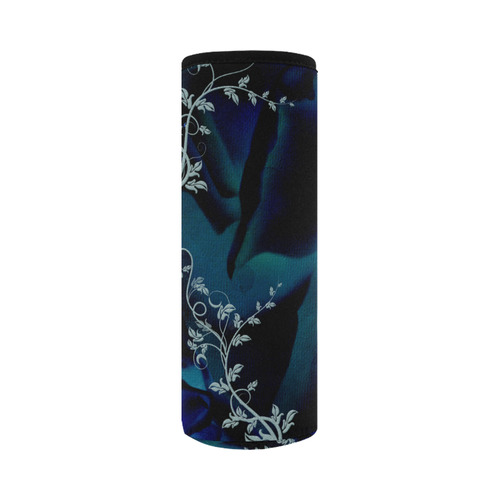 Floral design, blue colors Neoprene Water Bottle Pouch/Large