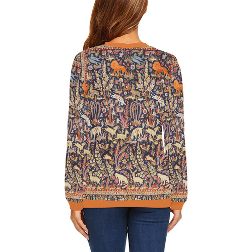 Antique Floral Animal Vintage Persian Rug All Over Print Crewneck Sweatshirt for Women (Model H18)