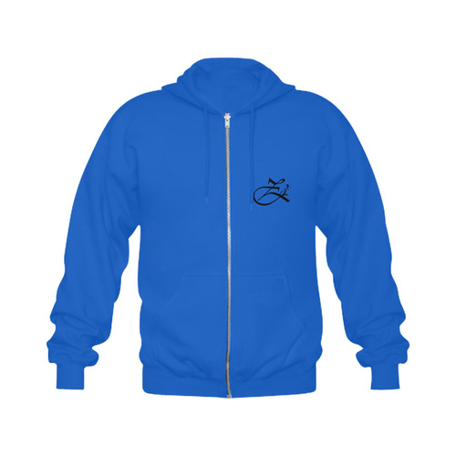Alphabet Z Blue Gildan Full Zip Hooded Sweatshirt (Model H02)