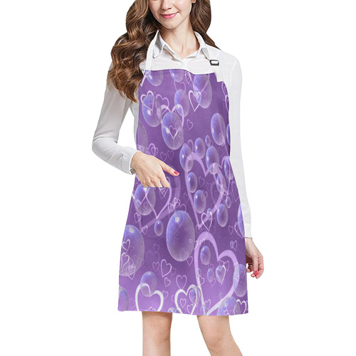 Purple Hearts And Bubbles All Over Print Apron