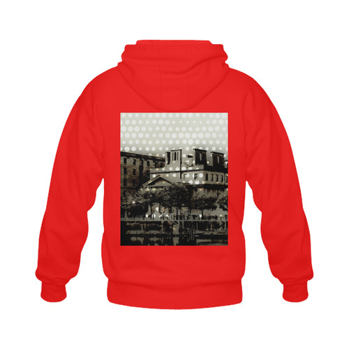 Alphabet Z Red Gildan Full Zip Hooded Sweatshirt (Model H02)
