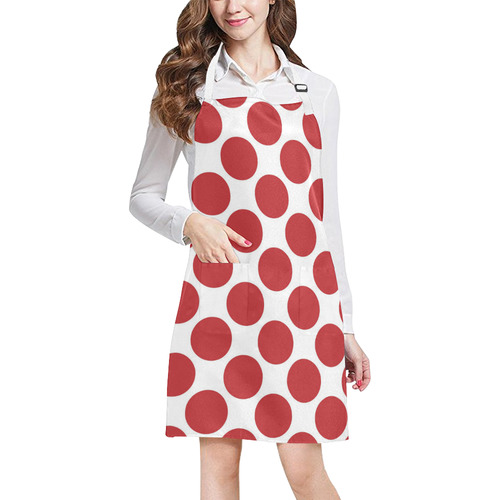 Red White Polka Dots All Over Print Apron