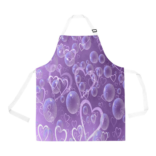 Purple Hearts And Bubbles All Over Print Apron