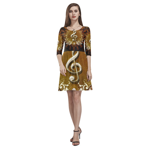 Music, decorative clef with floral elements Tethys Half-Sleeve Skater Dress(Model D20)