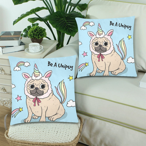 Be A Unipug Custom Zippered Pillow Cases 18"x 18" (Twin Sides) (Set of 2)