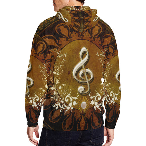 Music, decorative clef with floral elements All Over Print Full Zip Hoodie for Men/Large Size (Model H14)