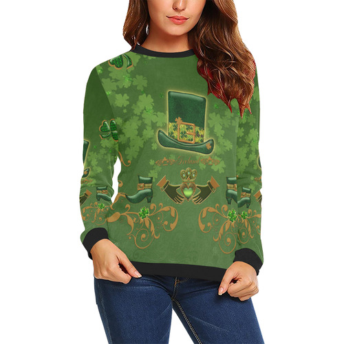 Happy st. patrick's day with hat All Over Print Crewneck Sweatshirt for Women (Model H18)