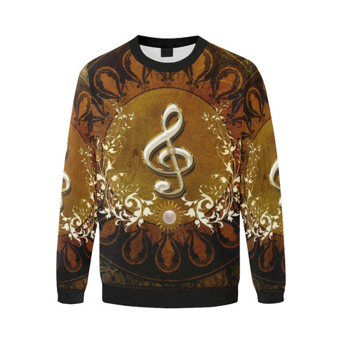 Music, decorative clef with floral elements Men's Oversized Fleece Crew Sweatshirt (Model H18)