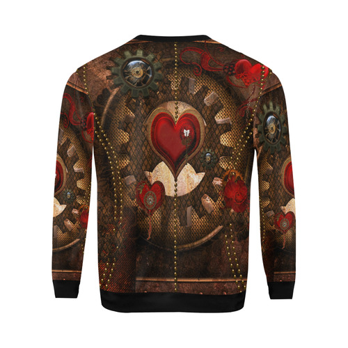 Steampunk, awesome herats with clocks and gears All Over Print Crewneck Sweatshirt for Men/Large (Model H18)