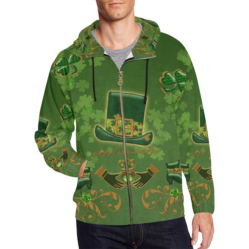 Happy st. patrick's day with hat All Over Print Full Zip Hoodie for Men/Large Size (Model H14)