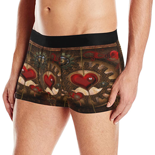 Steampunk, awesome herats with clocks and gears Men's All Over Print Boxer Briefs (Model L10)