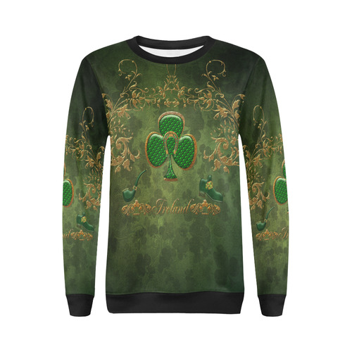 Happy st. patrick's day with clover All Over Print Crewneck Sweatshirt for Women (Model H18)