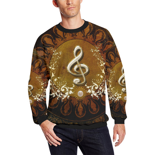 Music, decorative clef with floral elements Men's Oversized Fleece Crew Sweatshirt (Model H18)