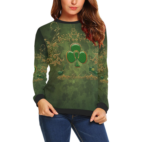 Happy st. patrick's day with clover All Over Print Crewneck Sweatshirt for Women (Model H18)