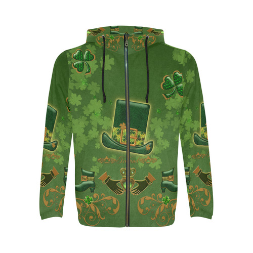 Happy st. patrick's day with hat All Over Print Full Zip Hoodie for Men/Large Size (Model H14)
