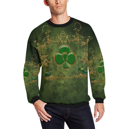 Happy st. patrick's day with clover All Over Print Crewneck Sweatshirt for Men (Model H18)